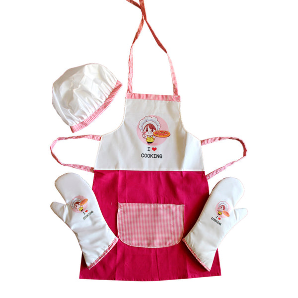 Kids Chef Apron Set – Adjustable Children’s Cooking Apron with Hat and Gloves - alternate