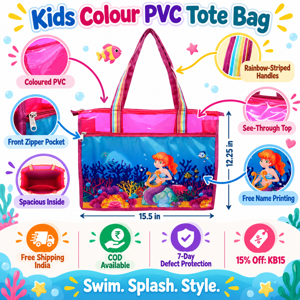 Kids Colour PVC Tote Bag β Trendy Transparent Bag for Girls & Boys β Mermaid design