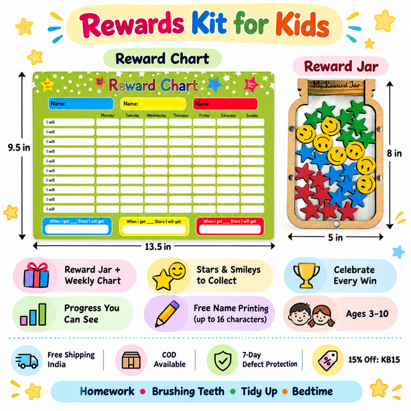 Rewards Kit for Kids β Jar Reward Jar & Reward Chart Set β Green stars design