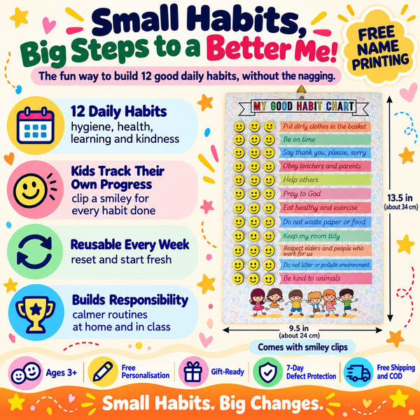 Good Habit Chart for Kids β Reusable Behaviour Tracker with Smileys β Colourful design