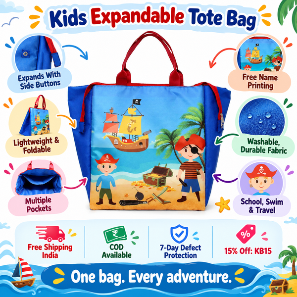 Kids Expandable Tote Bag β Foldable Bag for School & Travel β Pirates design