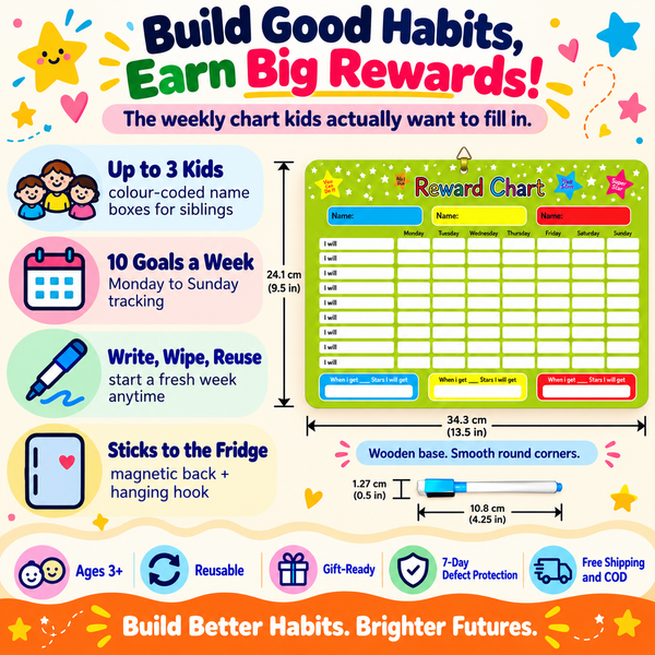 Magnetic Reward Chart for Kids β Reusable Behaviour Tracker β Green stars design