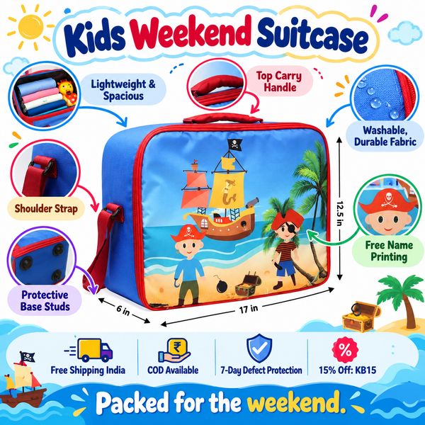Kids Weekend Suitcase β Fun Printed Travel Bag for Children β Pirates design