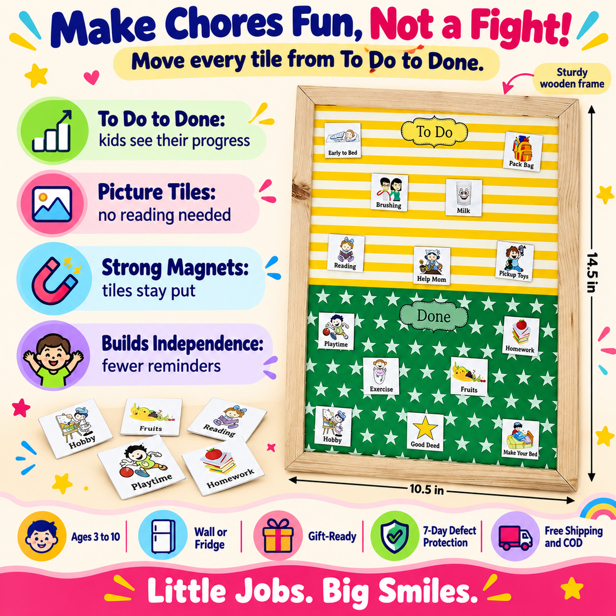 Magnetic Chore Organiser for Kids – Responsibility Chart – Yellow green design