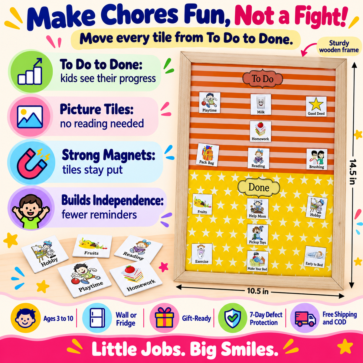 Magnetic Chore Organiser for Kids – Responsibility Chart – Orange yellow design
