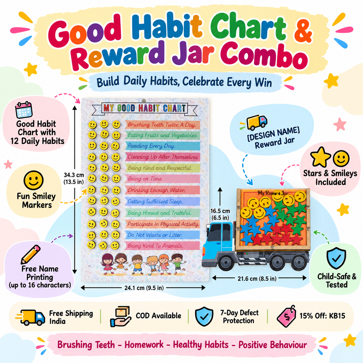 Good Habit Chart &amp; Reward Jar Combo for Kids – Truck design