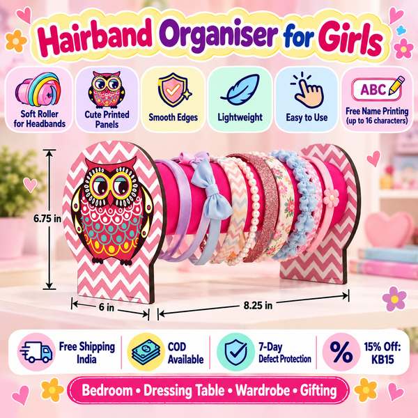 Acrylic Hairband Organiser for Girls – Headband Stand & Holder – Pink owl design