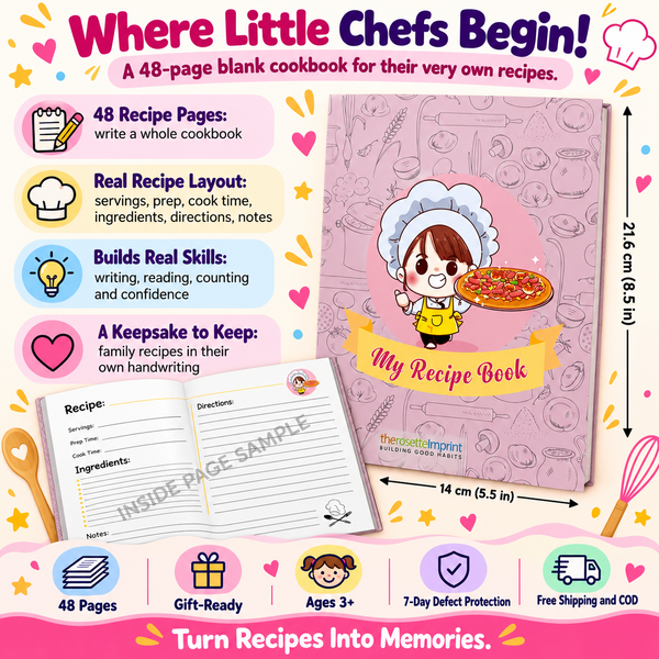 My Recipe Book for Kids – 48-Page Blank Cookbook to Write Recipes – Girls design