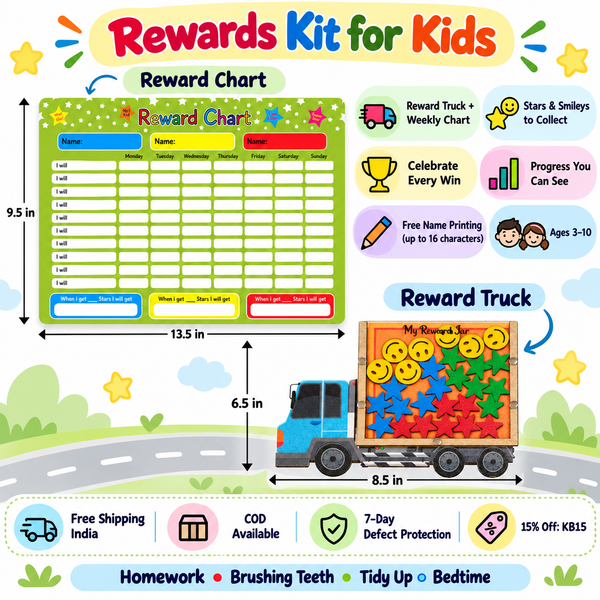 Rewards Kit for Kids – Truck Reward Jar & Reward Chart Set – Green stars design